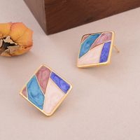 1 Pair Vintage Style Square Oval Stoving Varnish Plating Copper 18K Gold Plated Ear Studs main image 7
