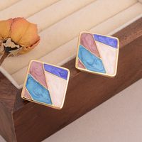 1 Pair Vintage Style Square Oval Stoving Varnish Plating Copper 18K Gold Plated Ear Studs main image 9