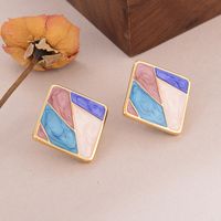1 Pair Vintage Style Square Oval Stoving Varnish Plating Copper 18K Gold Plated Ear Studs main image 8
