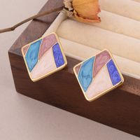 1 Pair Vintage Style Square Oval Stoving Varnish Plating Copper 18K Gold Plated Ear Studs main image 10