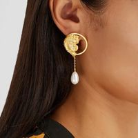 1 Pair Elegant Human Face Copper 18K Gold Plated Drop Earrings main image 5