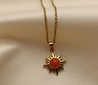 Stainless Steel 18K Gold Plated Retro Four Leaf Clover Sun Moon Inlay Natural Stone Zircon Pendant Necklace sku image 3