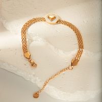 Stainless Steel Fritillary Gold Plated Vintage Style Circle Heart Shape Patch Inlay Shell Bracelets main image 3
