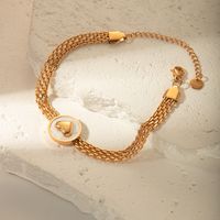 Stainless Steel Fritillary Gold Plated Vintage Style Circle Heart Shape Patch Inlay Shell Bracelets main image 5