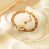 Stainless Steel Fritillary Gold Plated Vintage Style Circle Heart Shape Patch Inlay Shell Bracelets main image 1