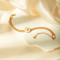 Stainless Steel Fritillary Gold Plated Vintage Style Circle Heart Shape Patch Inlay Shell Bracelets main image 6