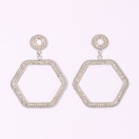 1 Pair Simple Style Hexagon Geometric Rhinestone Metal Rhodium Plated Drop Earrings main image 3