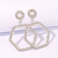 1 Pair Simple Style Hexagon Geometric Rhinestone Metal Rhodium Plated Drop Earrings main image 1