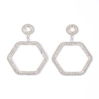 1 Pair Simple Style Hexagon Geometric Rhinestone Metal Rhodium Plated Drop Earrings sku image 1