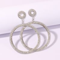 1 Pair Elegant Circle Inlay Copper Rhinestones Rhodium Plated Drop Earrings main image 4