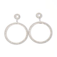 1 Pair Elegant Circle Inlay Copper Rhinestones Rhodium Plated Drop Earrings sku image 1