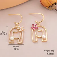 1 Pair Lady Geometric Inlay Copper Artificial Pearls Zircon 18K Gold Plated Drop Earrings main image 2