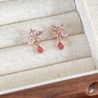 1 Pair Sweet Flower Inlay Copper Zircon Drop Earrings sku image 1