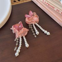 1 Pair Elegant Flower Imitation Pearl Cloth Resin Drop Earrings main image 1