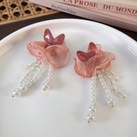 1 Pair Elegant Flower Imitation Pearl Cloth Resin Drop Earrings main image 3