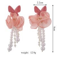 1 Pair Elegant Flower Imitation Pearl Cloth Resin Drop Earrings main image 2