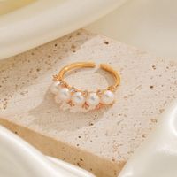 Wholesale Elegant Leaves Pearl Butterfly Freshwater Pearl Copper Zircon Inlay 14K Gold Plated 18K Gold Plated Freshwater Pearl Zircon Open Rings main image 1