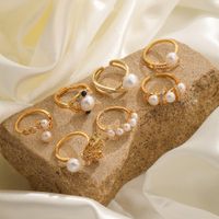 Wholesale Elegant Leaves Pearl Butterfly Freshwater Pearl Copper Zircon Inlay 14K Gold Plated 18K Gold Plated Freshwater Pearl Zircon Open Rings main image 4