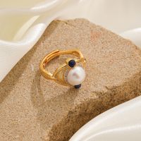 Wholesale Elegant Leaves Pearl Butterfly Freshwater Pearl Copper Zircon Inlay 14K Gold Plated 18K Gold Plated Freshwater Pearl Zircon Open Rings main image 5