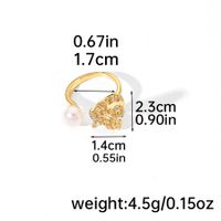 Wholesale Elegant Leaves Pearl Butterfly Freshwater Pearl Copper Zircon Inlay 14K Gold Plated 18K Gold Plated Freshwater Pearl Zircon Open Rings sku image 1