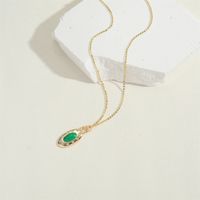 Copper 14K Gold Plated Vintage Style Simple Style Commute Enamel Inlay Oval Zircon Pendant Necklace main image 6