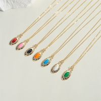 Copper 14K Gold Plated Vintage Style Simple Style Commute Enamel Inlay Oval Zircon Pendant Necklace main image 3