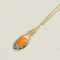 Copper 14K Gold Plated Vintage Style Simple Style Commute Enamel Inlay Oval Zircon Pendant Necklace sku image 5