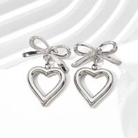 1 Pair Simple Style Heart Shape Bow Knot Plating Alloy Earrings main image 5