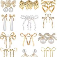 1 Pair Simple Style Heart Shape Bow Knot Plating Alloy Earrings main image 1