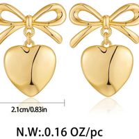 1 Pair Simple Style Heart Shape Bow Knot Plating Alloy Earrings main image 2