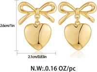 1 Pair Simple Style Heart Shape Bow Knot Plating Alloy Earrings sku image 1