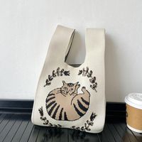Women's Medium Polyester Cartoon Bear Cat Streetwear Open Handbag sku image 53