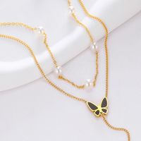 Titanium Steel IG Style Butterfly Plating Inlay Artificial Pearls Double Layer Necklaces main image 2