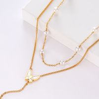 Titanium Steel IG Style Butterfly Plating Inlay Artificial Pearls Double Layer Necklaces main image 3