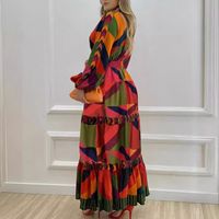 Women's Swing Dress Simple Style V Neck Printing Long Sleeve Color Block Maxi Long Dress Holiday main image 5