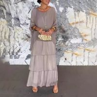 Women's Regular Dress Simple Style Round Neck Lace Half Sleeve Solid Color Maxi Long Dress Holiday Daily main image 4