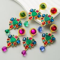 1 Pair Casual Bohemian Round Heart Shape Inlay Zinc Alloy Artificial Diamond Resin Earrings main image 8