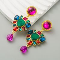 1 Pair Casual Bohemian Round Heart Shape Inlay Zinc Alloy Artificial Diamond Resin Earrings main image 7