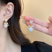 1 Pair IG Style Geometric Plating Inlay Alloy Artificial Pearls Rhinestones Opal Earrings sku image 14