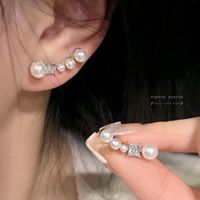 1 Pair IG Style Geometric Plating Inlay Alloy Artificial Pearls Rhinestones Opal Earrings sku image 2