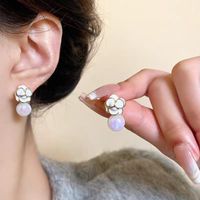 1 Pair IG Style Geometric Plating Inlay Alloy Artificial Pearls Rhinestones Opal Earrings sku image 16