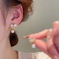 1 Pair IG Style Geometric Plating Inlay Alloy Artificial Pearls Rhinestones Opal Earrings sku image 20