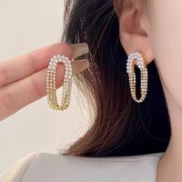 1 Pair IG Style Geometric Plating Inlay Alloy Artificial Pearls Rhinestones Opal Earrings sku image 24