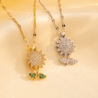 Elegant Simple Style Sunflower 304 Stainless Steel Copper Zircon Pendant Necklace 1 Piece main image 1