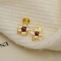 1 Pair Sweet Flower Inlay Copper Zircon 18K Gold Plated Ear Studs main image 3