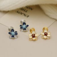 1 Pair Sweet Flower Inlay Copper Zircon 18K Gold Plated Ear Studs main image 1