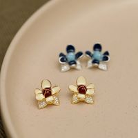 1 Pair Sweet Flower Inlay Copper Zircon 18K Gold Plated Ear Studs main image 5