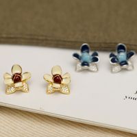 1 Pair Sweet Flower Inlay Copper Zircon 18K Gold Plated Ear Studs main image 6