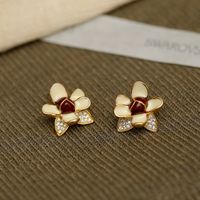 1 Pair Sweet Flower Inlay Copper Zircon 18K Gold Plated Ear Studs main image 8
