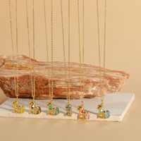 Copper 14K Gold Plated Vintage Style Simple Style Commute Enamel Inlay Dinosaur Horse Zircon Pendant Necklace main image 1